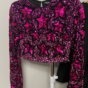 Nasty Gal Pink Sequin Star Crop Top